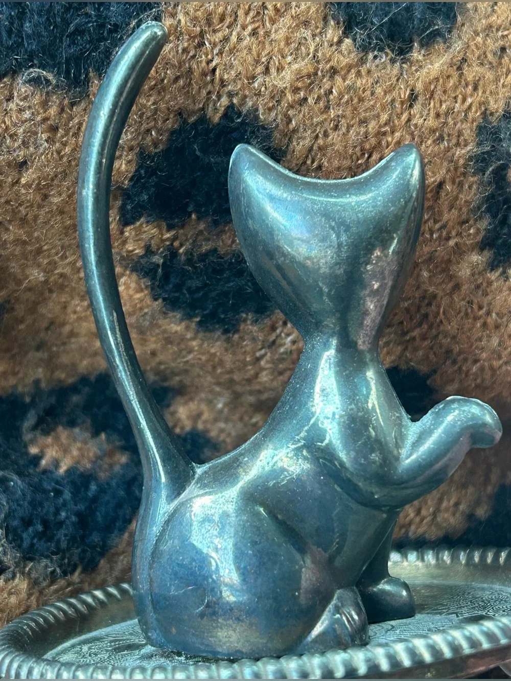 Vintage Interpur Silver Plated Cat Ring Holder Trinket Dish